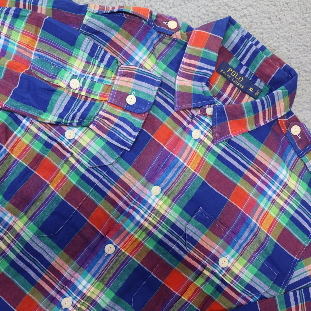 Polo Ralph Lauren Mens XL Plaid Button Down Shirt Royal Green Multi Cotton